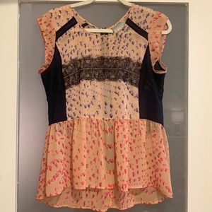 Maeve Anthropologie Pink Pattern Blouse